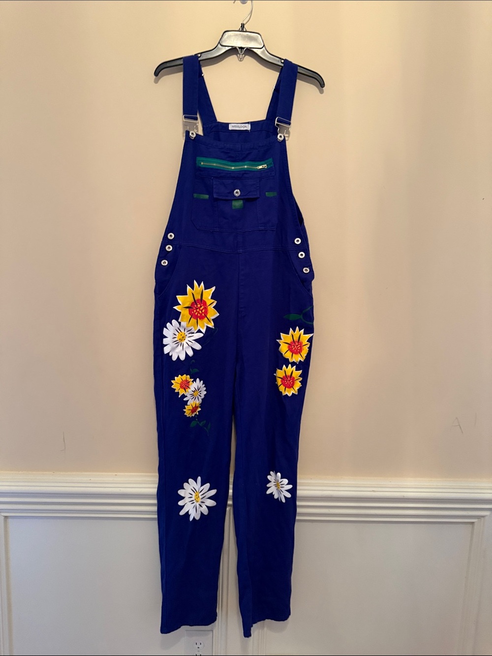 MISSLOOK Navy Blue Floral Embroidered Women’s Overalls